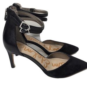 Sam Edelman Oriana black suede and leather ankle strap heels. Size 6.